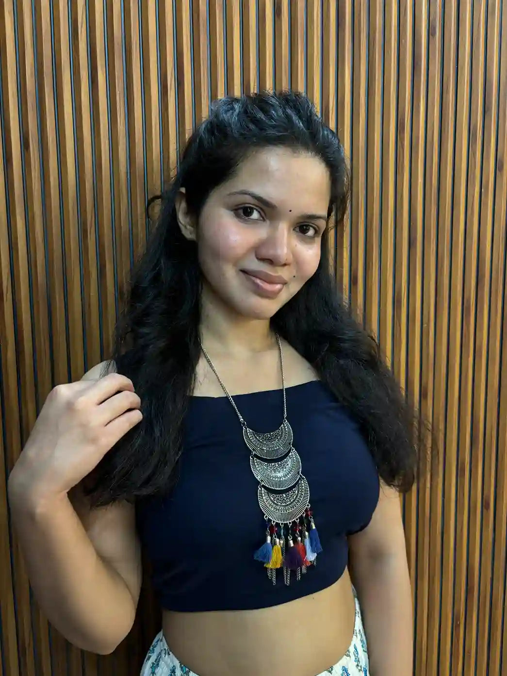 Lady print s/l stretchable cotton blouse