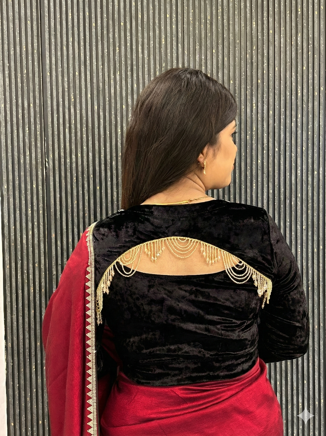 Back Lace Velvet Full Sleeve Blouse