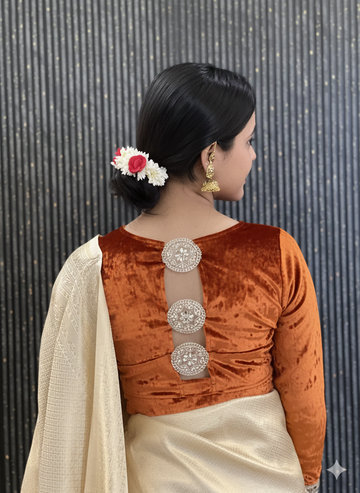 Designer back Velvet Full Sleeve Blouse