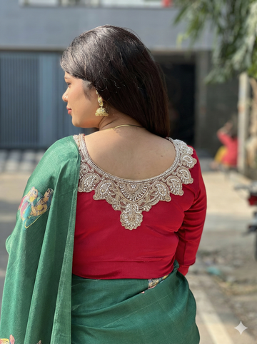 Back Round Emb Velvet Full Sleeve Blouse
