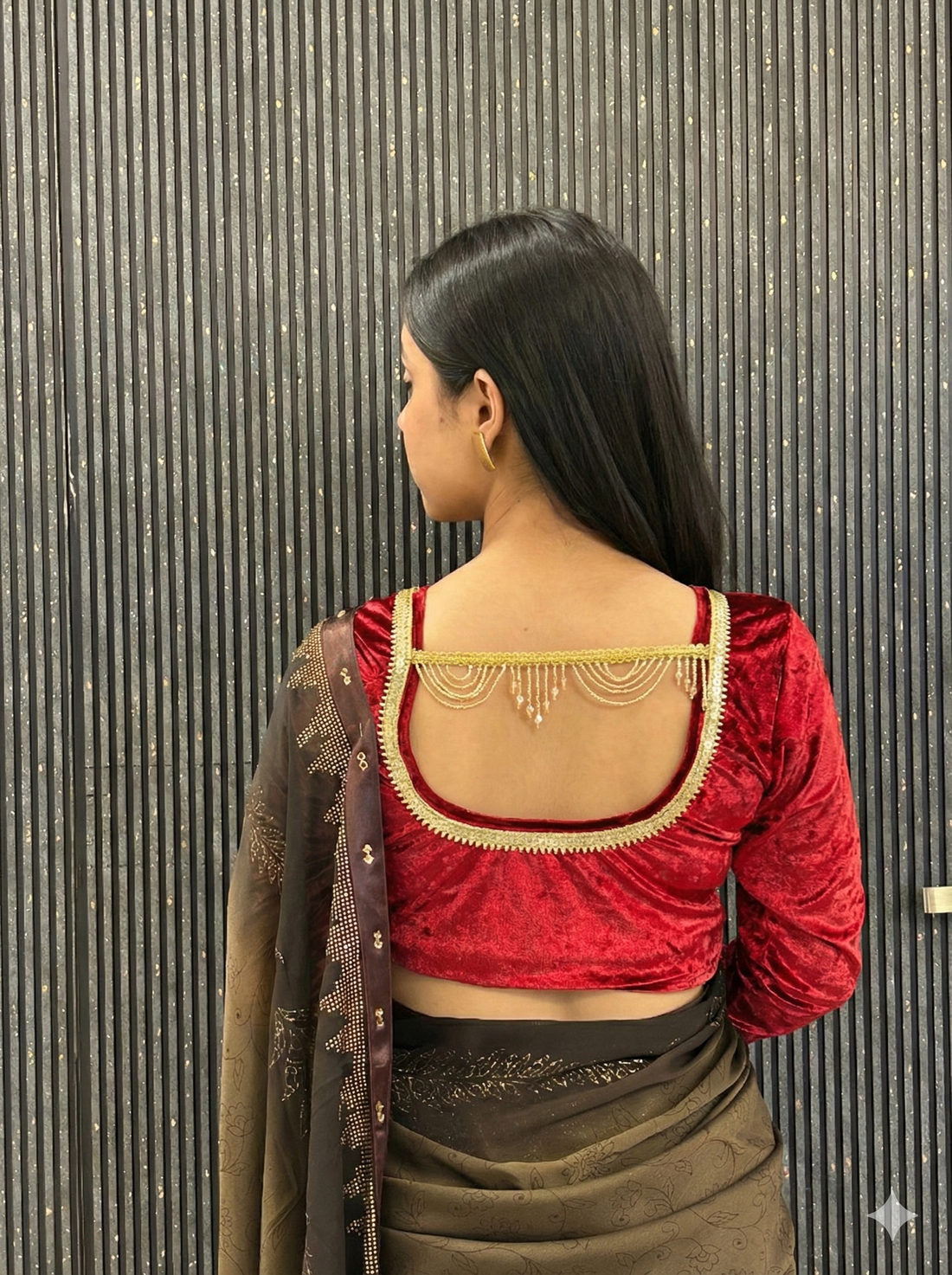 Back Dangler Velvet Full Sleeve Blouse