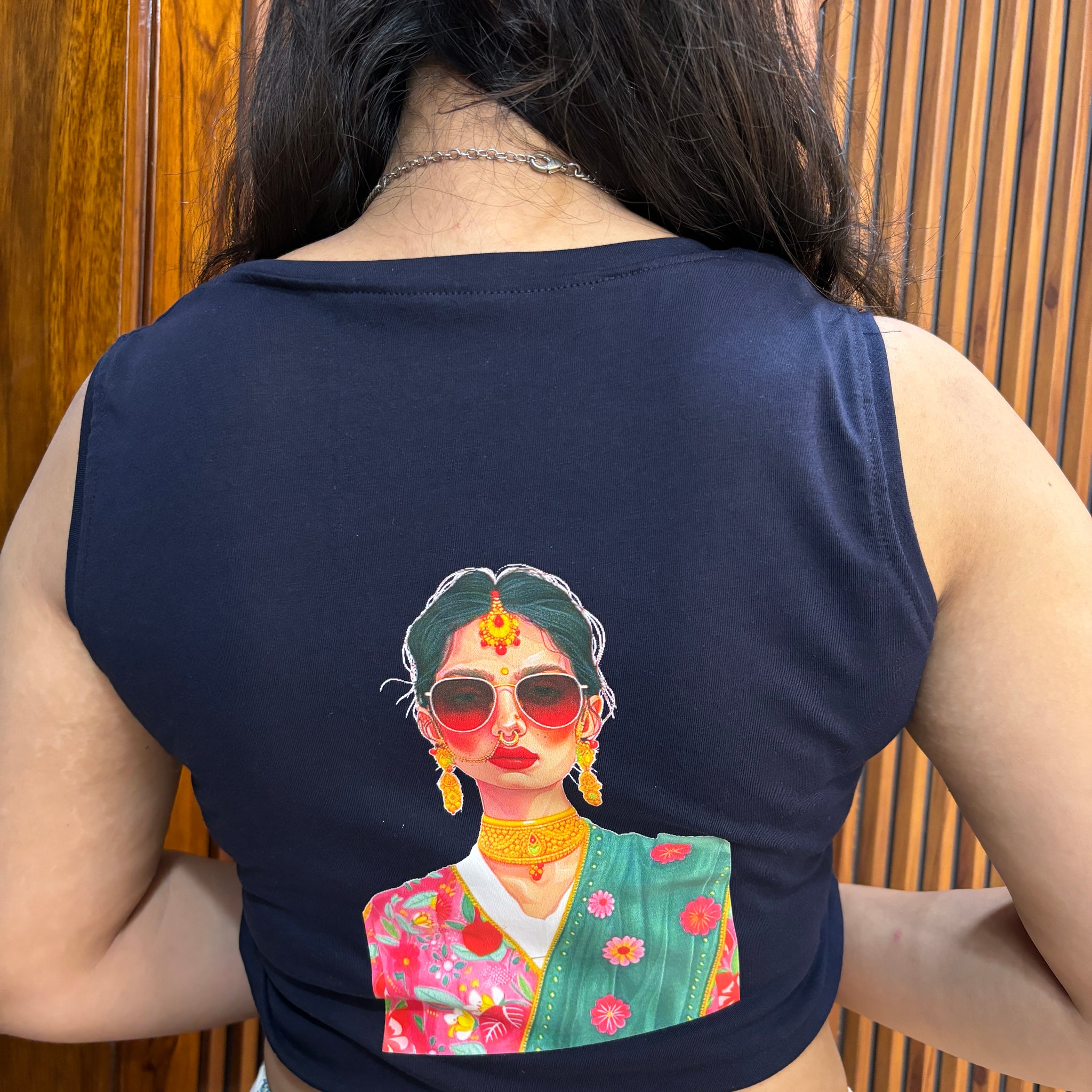 Lady print s/l stretchable cotton blouse