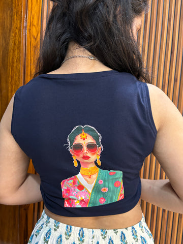 Lady print s/l stretchable cotton blouse