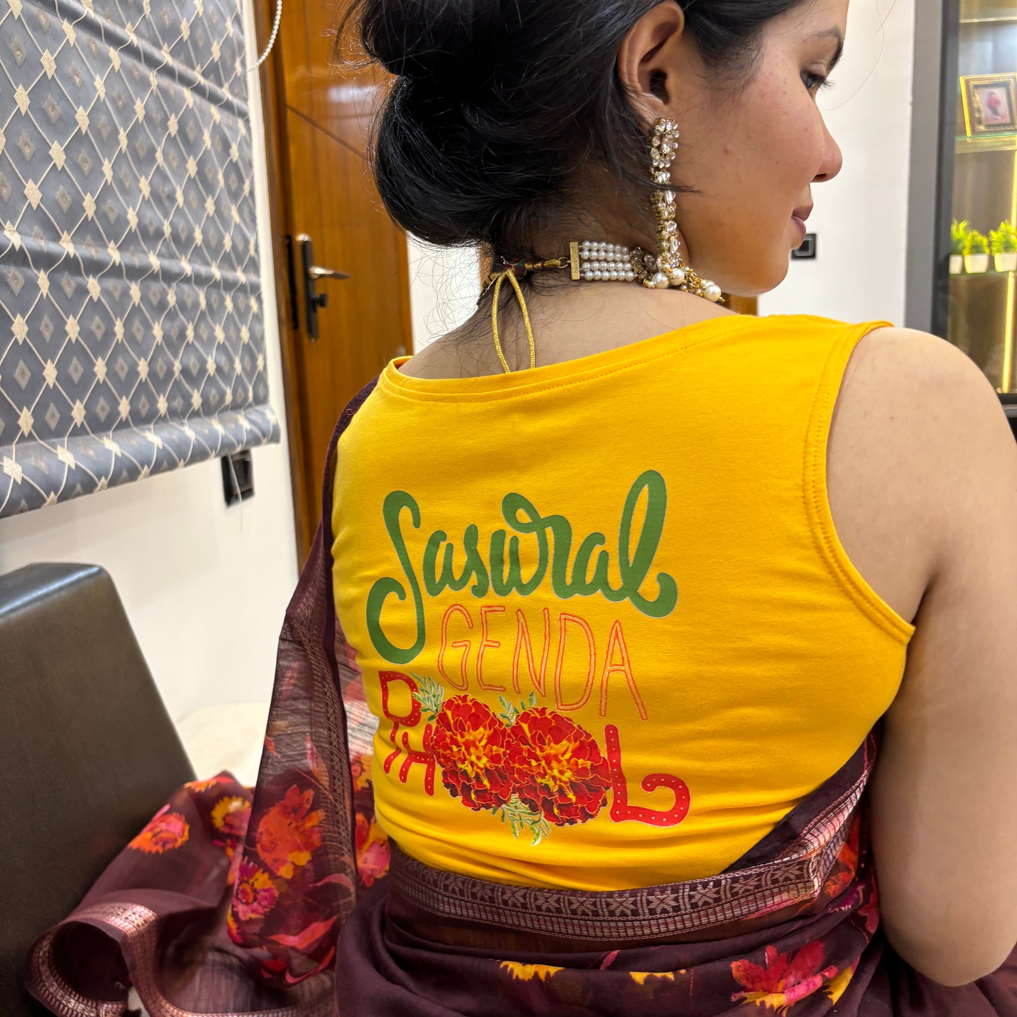 Genda phool stretchable cotton blouse