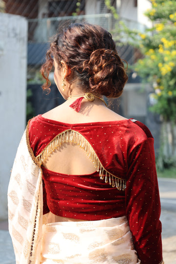 Back Design Velvet Full Sleeve Blouse