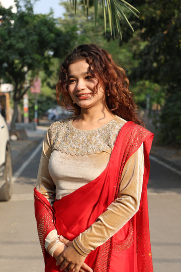 Embroided Velvet Full Sleeve Blouse