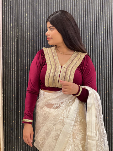 Front Lace Velvet Full Sleeve Blouse