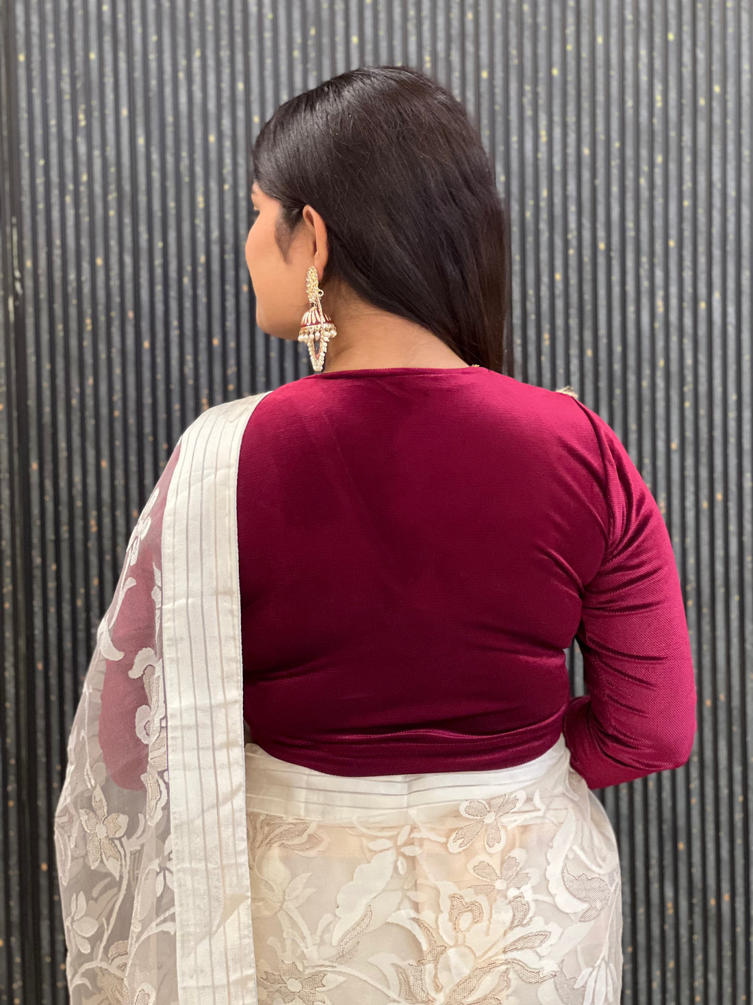 Front Lace Velvet Full Sleeve Blouse