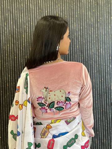 Velvet Pichwai Print Full Sleeve Blouse