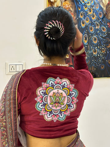 lotus circle print velvet stretchable  blouse