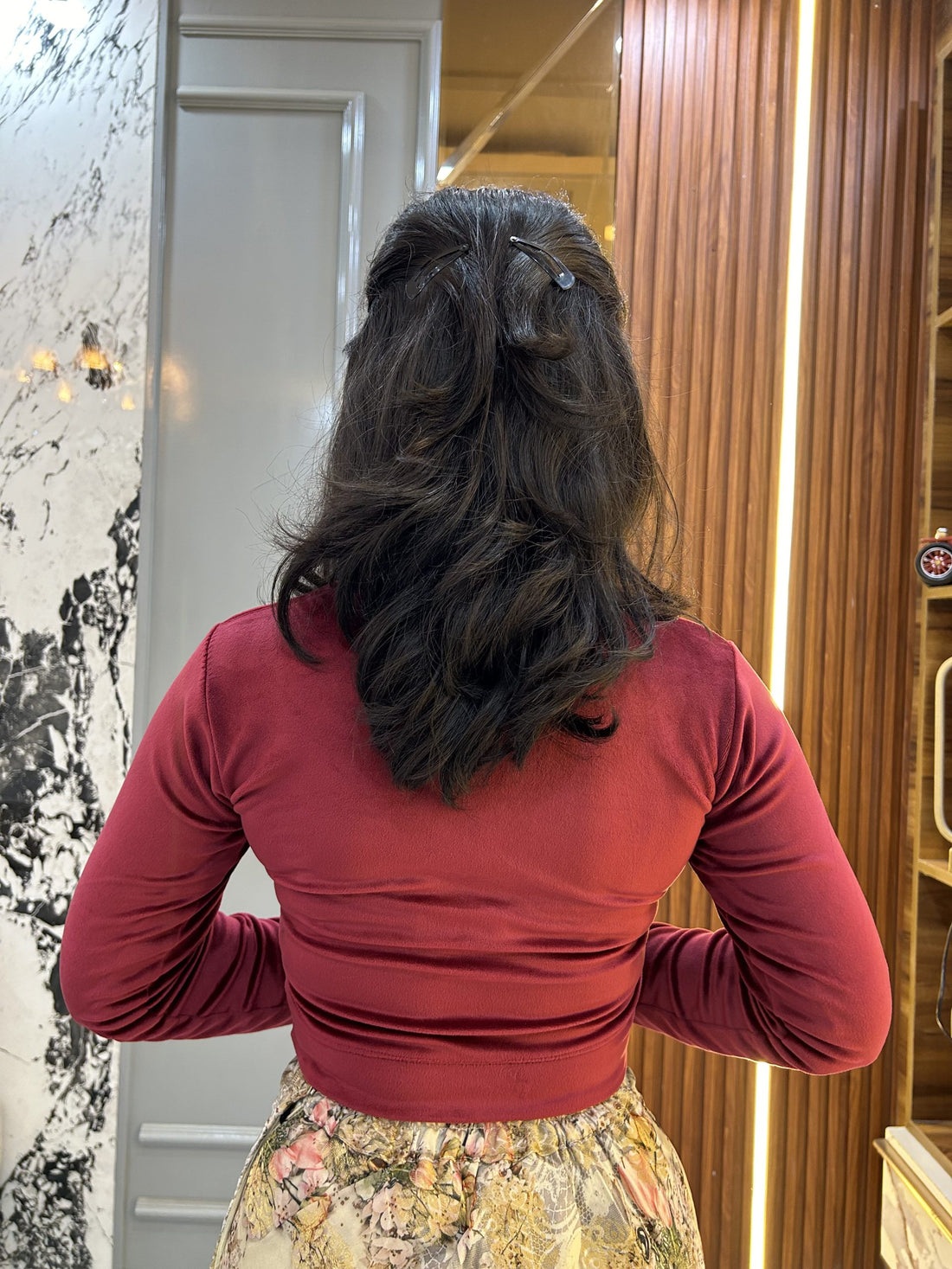 Asymmetrical Full Sleeve Velvet Blouse