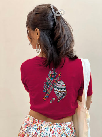 Flute Print Half Sleeve Blouse
