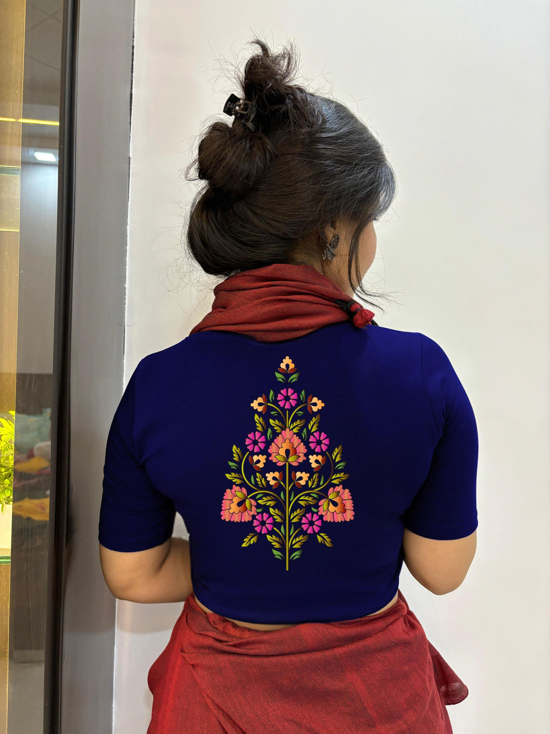 3 Flower Print Half Sleeve Blouse