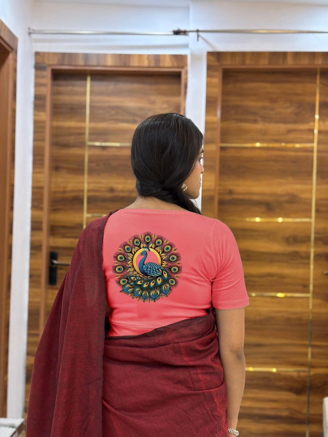 Circular Peacock Half Sleeve Blouse