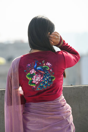Peacock Velvet Full Sleeve Blouse