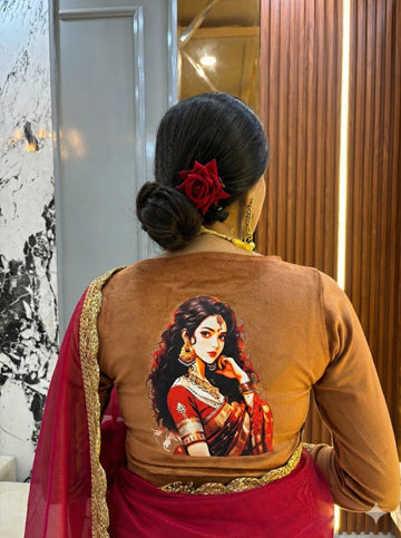 Lady Print Velvet Full Sleeve Blouse