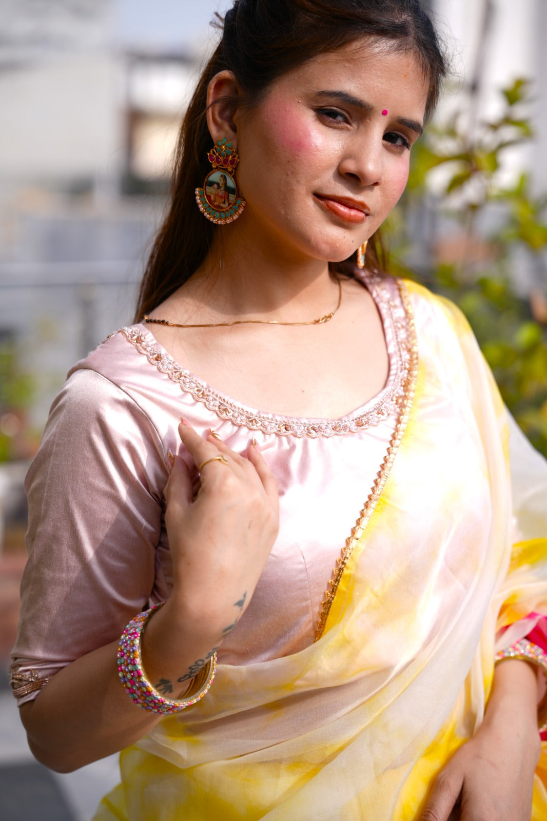 Luxora Half Sleeve Neck Dabka Blouse