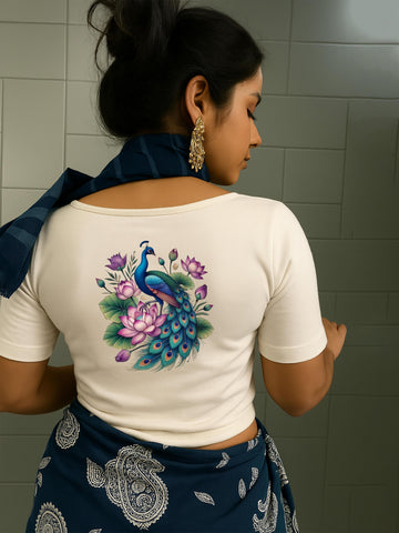 Peacock Lotus  Half Sleeve Blouse