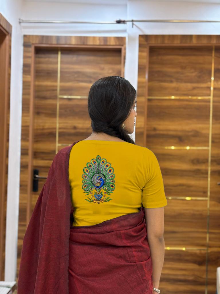 Peacock Print 2 half sleeve blouse