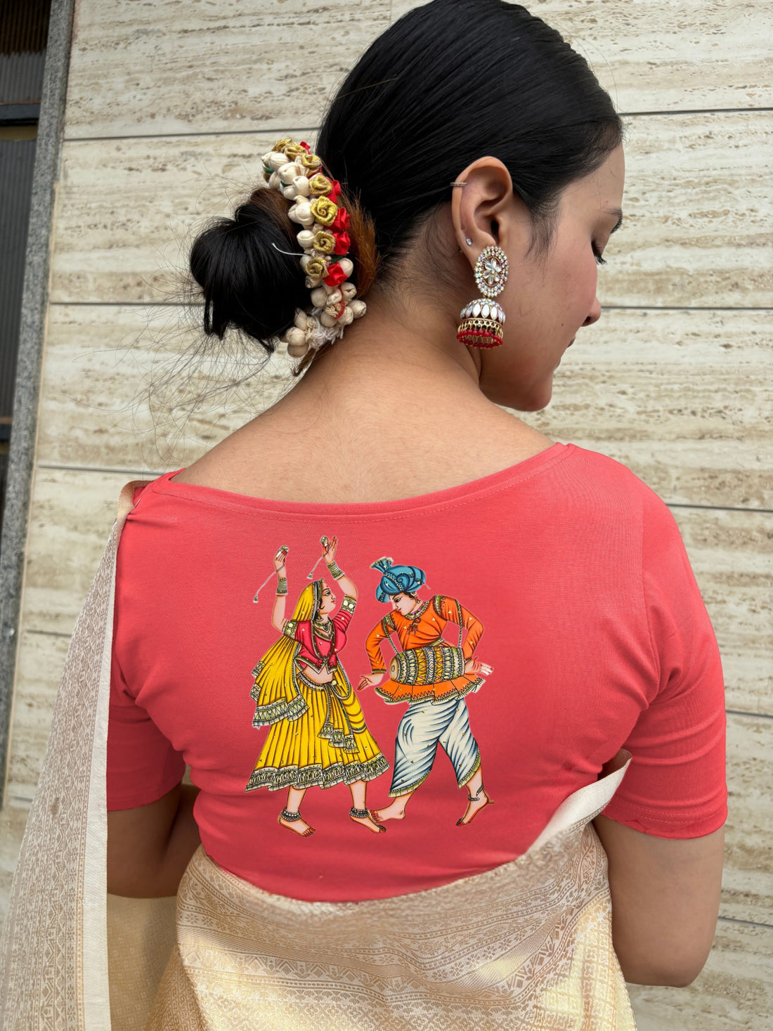 Folk Dance Print Half Sleeve Blouse