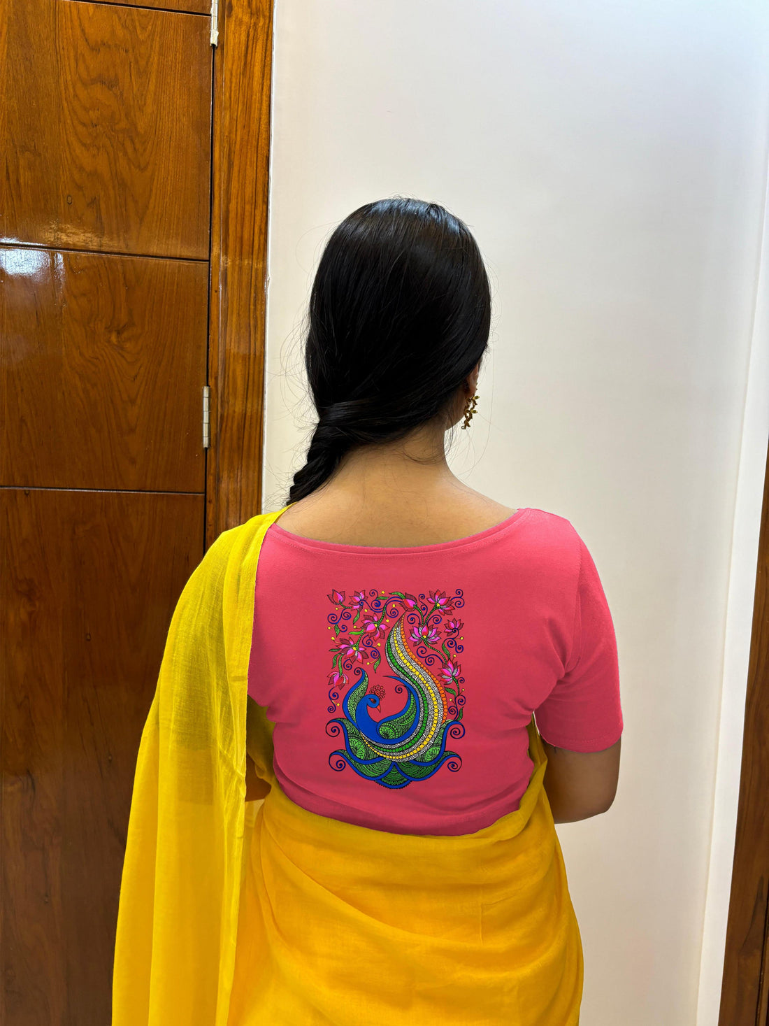 peacock square  half sleeve blouse